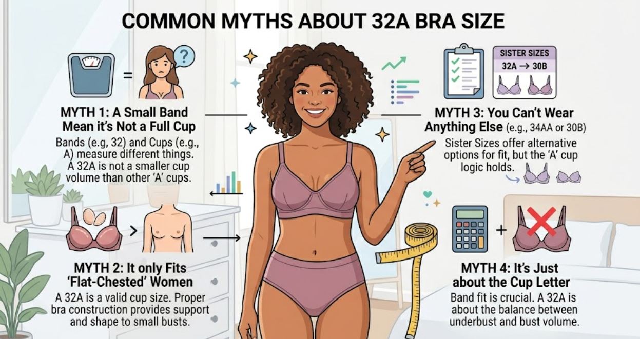 commom myths about 32a bra size